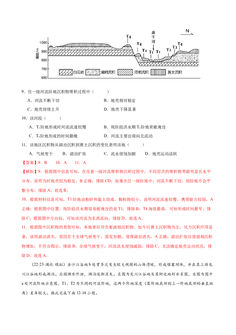 微专题河流阶地（解析版）_9.2025地理总复习_2024年新高考资料_3.2024专项复习_备战2024年高考地理总复习专题考点+微专题集成讲练辑
