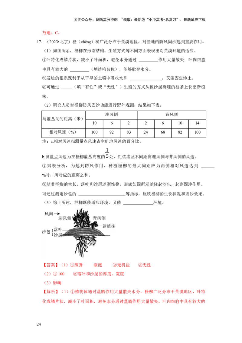 题型04图表分析（解析版）_02中考总复习（2026版更新中）_08-生物-中考总复习_2024年中考复习资料_专项复习_备战2024年中考生物真题题源解密