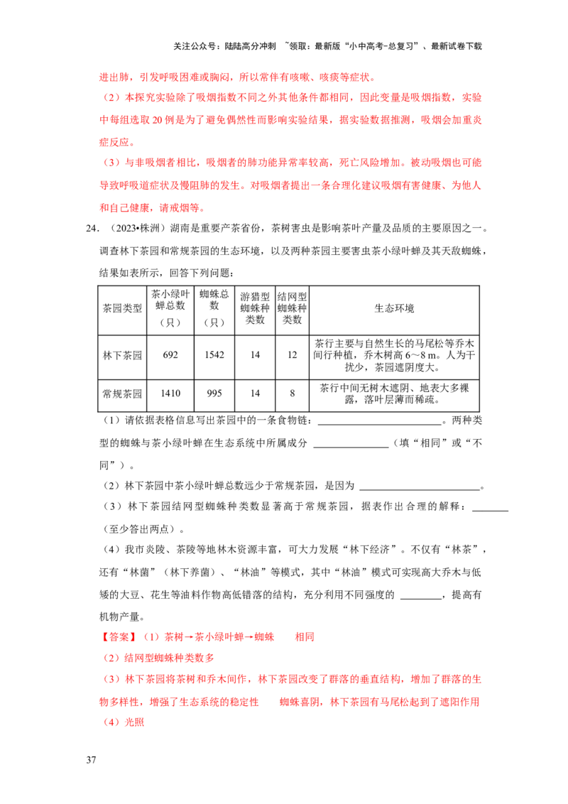 题型04图表分析（解析版）_02中考总复习（2026版更新中）_08-生物-中考总复习_2024年中考复习资料_专项复习_备战2024年中考生物真题题源解密