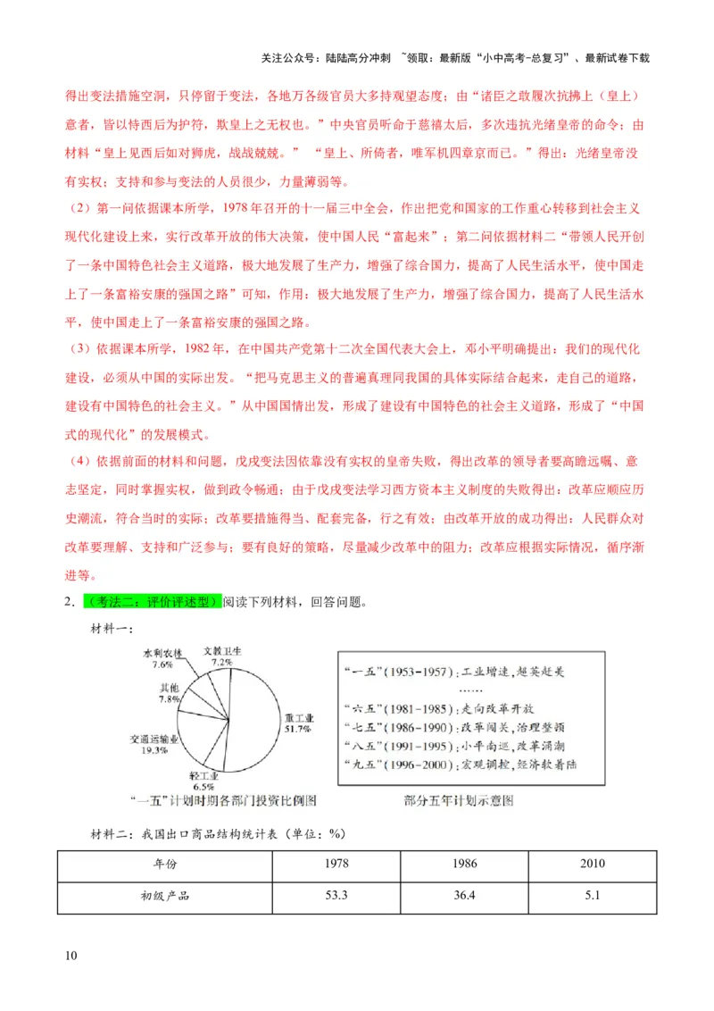 （练习）专题15中国特色社会主义道路（解析版）_02中考总复习（2026版更新中）_06-历史-中考总复习_2024年中考复习资料_一轮复习_配套练习（原卷版+解析版）_教师版（含答案解析）