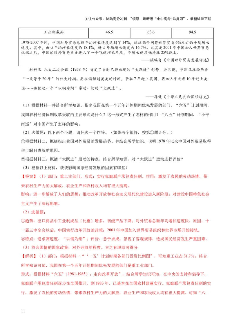 （练习）专题15中国特色社会主义道路（解析版）_02中考总复习（2026版更新中）_06-历史-中考总复习_2024年中考复习资料_一轮复习_配套练习（原卷版+解析版）_教师版（含答案解析）