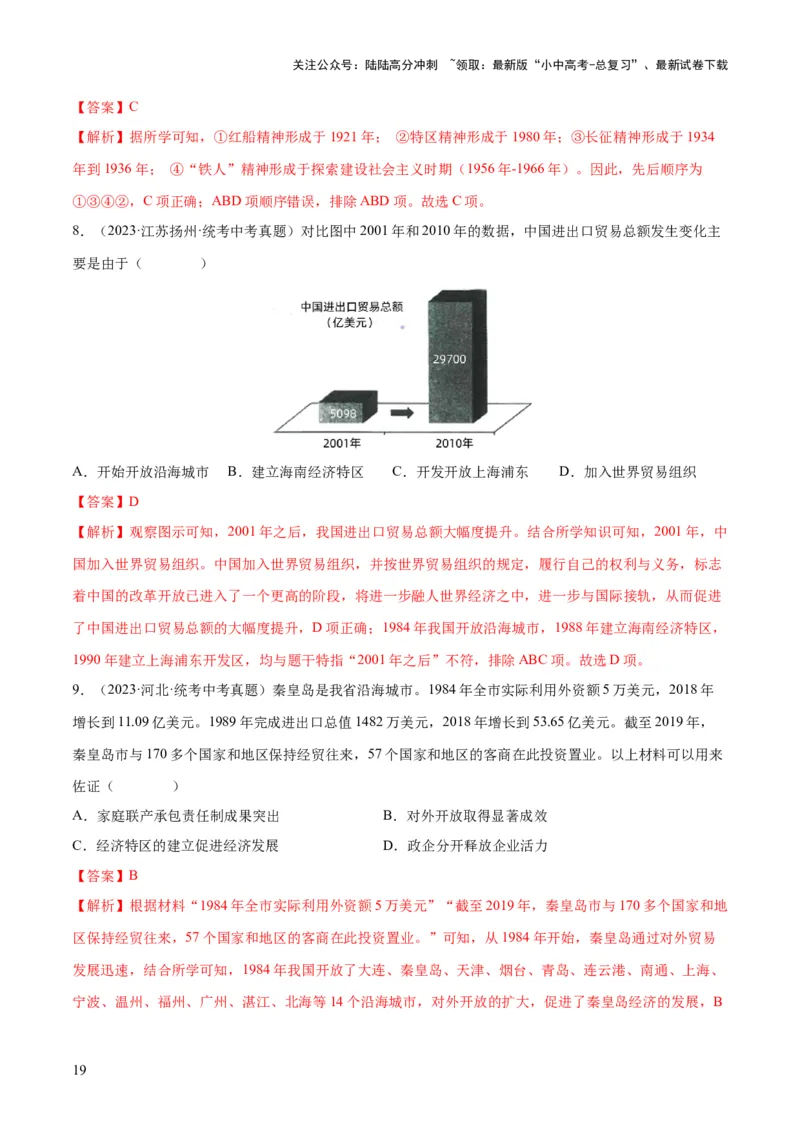 （练习）专题15中国特色社会主义道路（解析版）_02中考总复习（2026版更新中）_06-历史-中考总复习_2024年中考复习资料_一轮复习_配套练习（原卷版+解析版）_教师版（含答案解析）