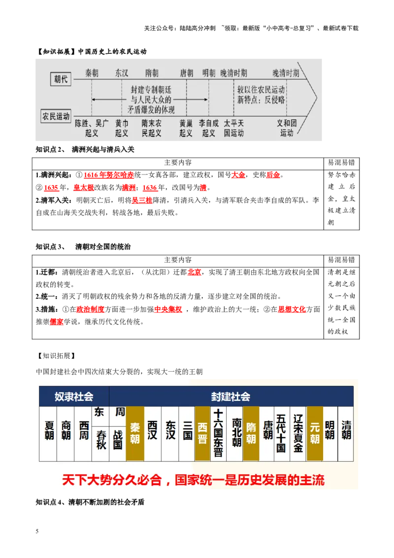 （讲义）专题06明清时期：统一多民族国家的巩固与发展（原卷版）_02中考总复习（2026版更新中）_06-历史-中考总复习_2024年中考复习资料_一轮复习_配套讲义（原卷版+解析版）