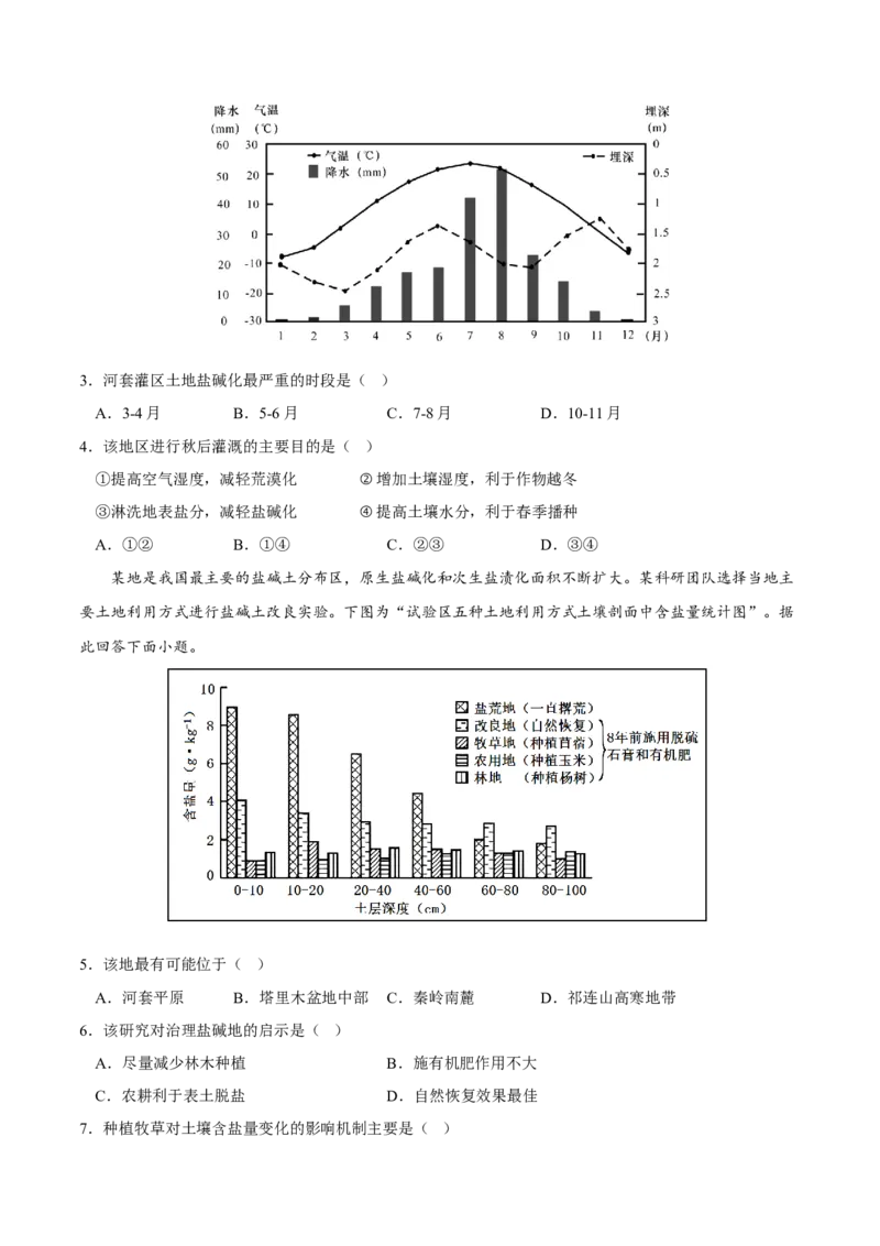 盐碱化-2023年高三地理二轮小专题练习（新课标）（原卷版)_9.2025地理总复习_2023年新高考复习资料_二轮复习_寒假小练2023年高三地理二轮小专题练习（新课标）291470456