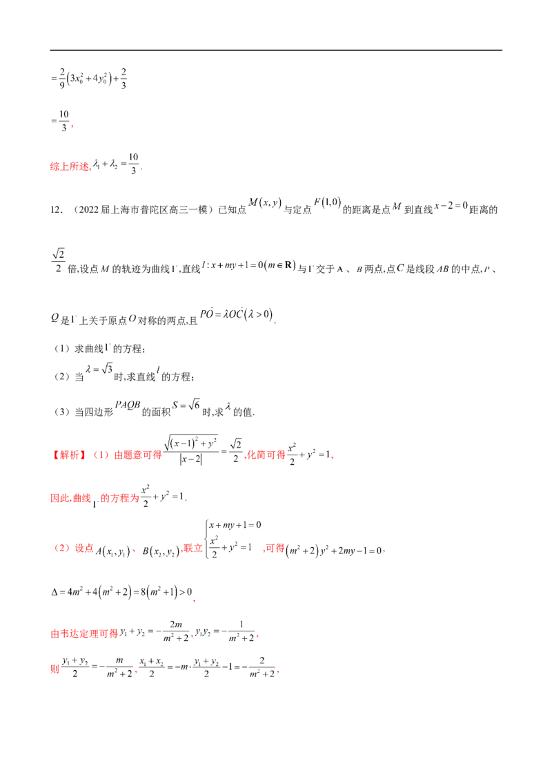 专题10圆锥曲线与向量的交汇（解析版）_2.2025数学总复习_2023年新高考资料_专项复习_2023年高考数学大题系列