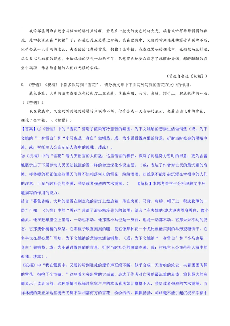 专题09读懂小说的环境（练习）-2024年高考语文二轮复习讲练测（新教材新高考）(解析版)(1)_1.2025语文总复习_2024年新高考资料_2.2024二轮复习