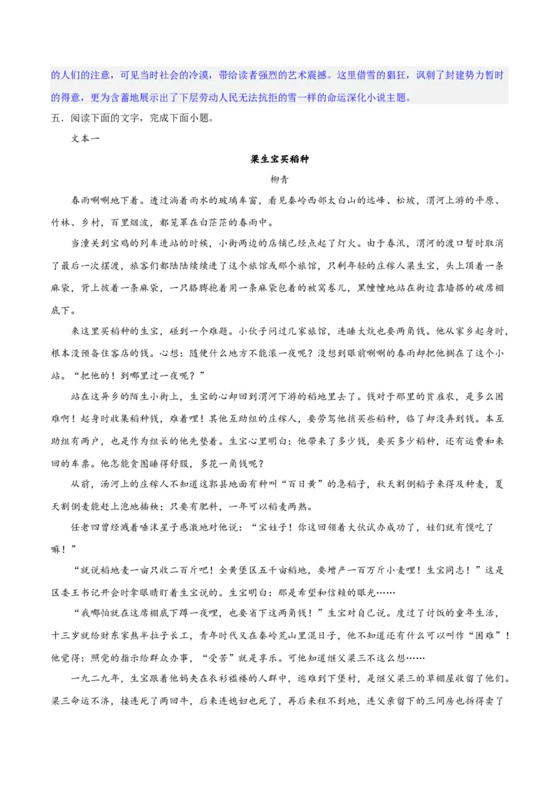 专题09读懂小说的环境（练习）-2024年高考语文二轮复习讲练测（新教材新高考）(解析版)(1)_1.2025语文总复习_2024年新高考资料_2.2024二轮复习