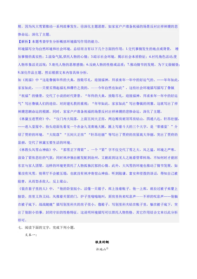 专题09读懂小说的环境（练习）-2024年高考语文二轮复习讲练测（新教材新高考）(解析版)(1)_1.2025语文总复习_2024年新高考资料_2.2024二轮复习