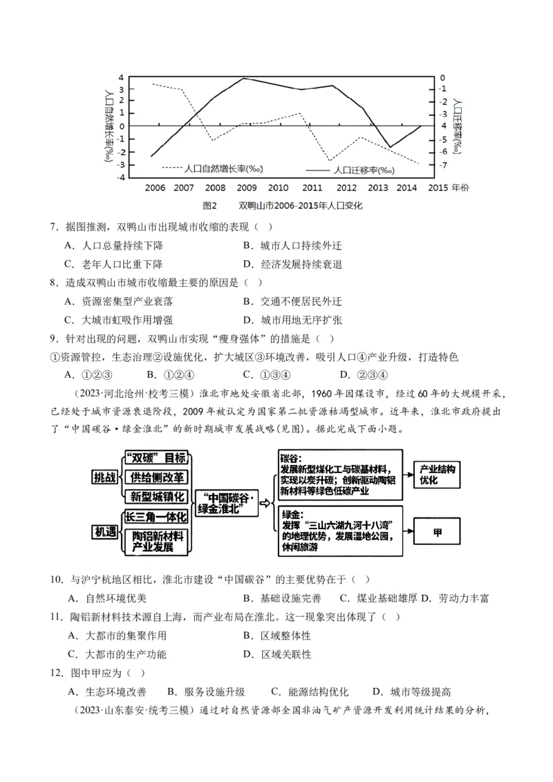 第33讲资源枯竭型城市的转型发展（原卷版）_9.2025地理总复习_2024年新高考资料_1.2024一轮复习_2024年高考地理一轮复习讲练测（新教材新高考）