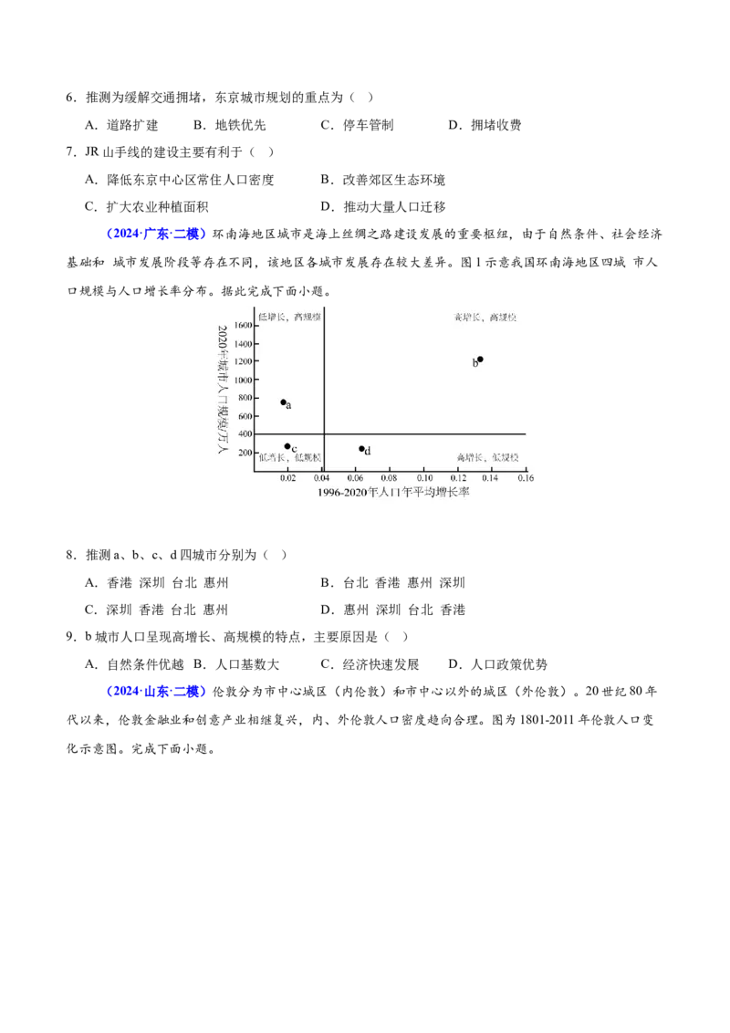 押广东卷第15~16题人口与城市（城镇化、人口迁移、乡村振兴等等）-备战2024年高考地理临考题号押题（广东卷）（原卷版）_9.2025地理总复习_2024年新高考资料_5.2024三轮冲刺
