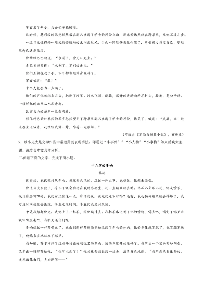 专题10小说主旨意蕴探究（练习）-2024年高考语文二轮复习讲练测（新教材新高考）(原卷版)(1)_1.2025语文总复习_2024年新高考资料_2.2024二轮复习
