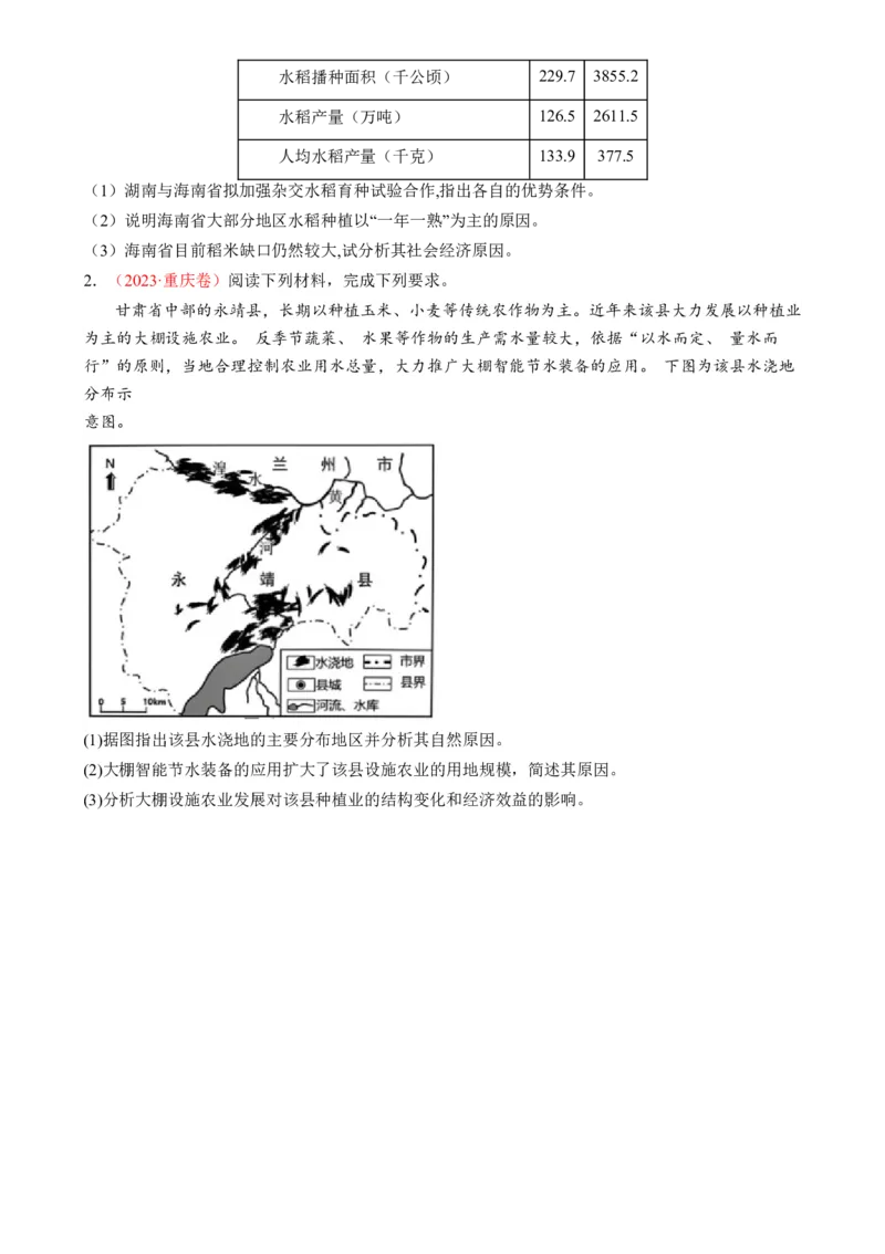 微专题科技发展与粮食安全、填海造陆与围湖造田（练习）（原卷版）_9.2025地理总复习_2024年新高考资料_2.2024二轮复习_2024年高考地理二轮复习讲练测（新教材新高考）_微专题