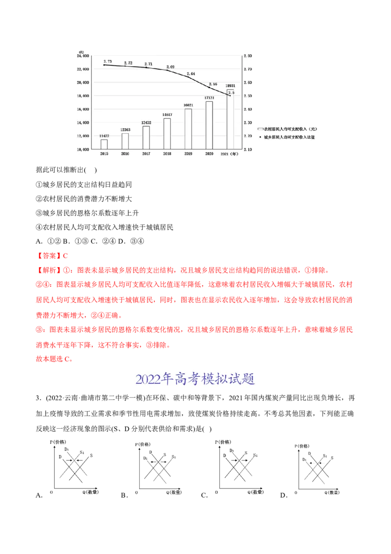 2022年高考政治真题与模拟题分专题训练专题01生活与消费（教师版含解析）_8.2025政治总复习_2024年新高考资料_3.2024专项复习_赠2022年高考政治真题与模拟题分专题训练