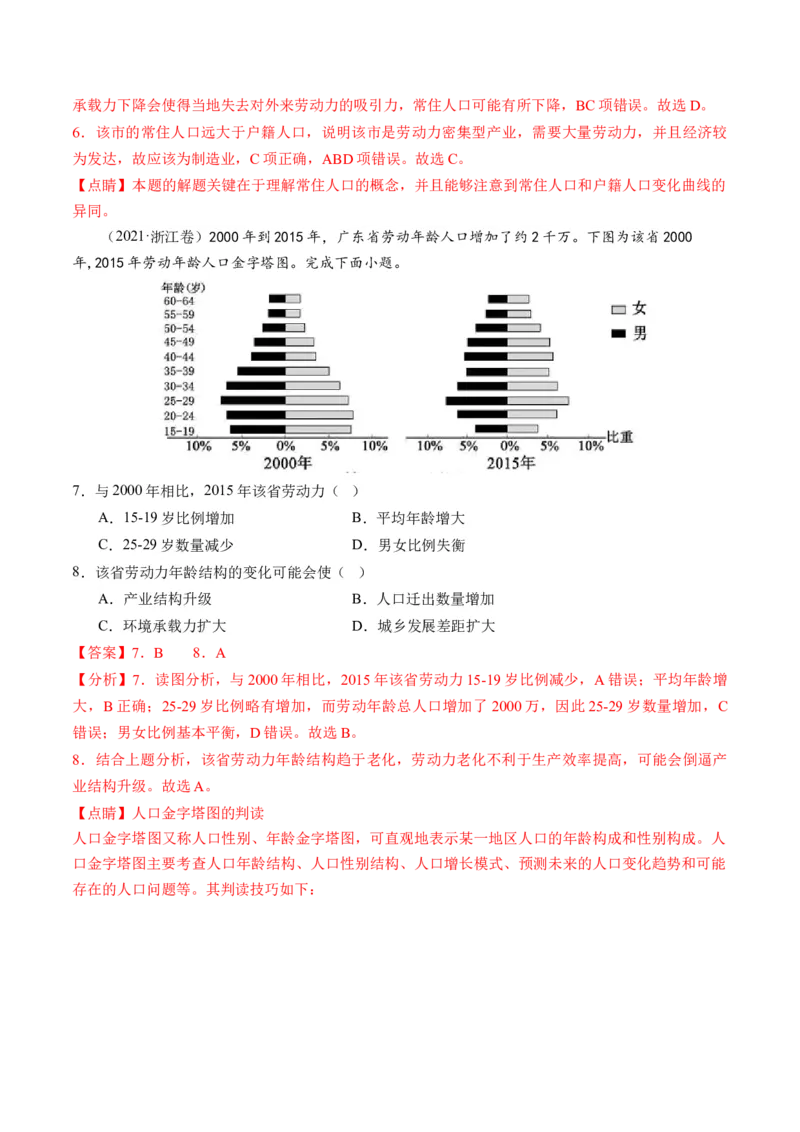 第20讲人口分布和人口容量（练习）（解析版）_9.2025地理总复习_2024年新高考资料_1.2024一轮复习_2024年高考地理一轮复习讲练测（新教材新高考）