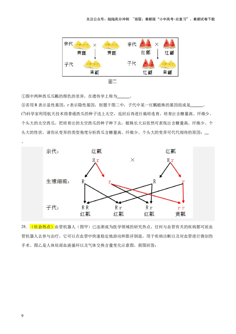 题型04热点情景（测试）（原卷版）_02中考总复习（2026版更新中）_08-生物-中考总复习_2025中考复习资料_2025中考二轮课件ppt+讲义+练习生物_测试