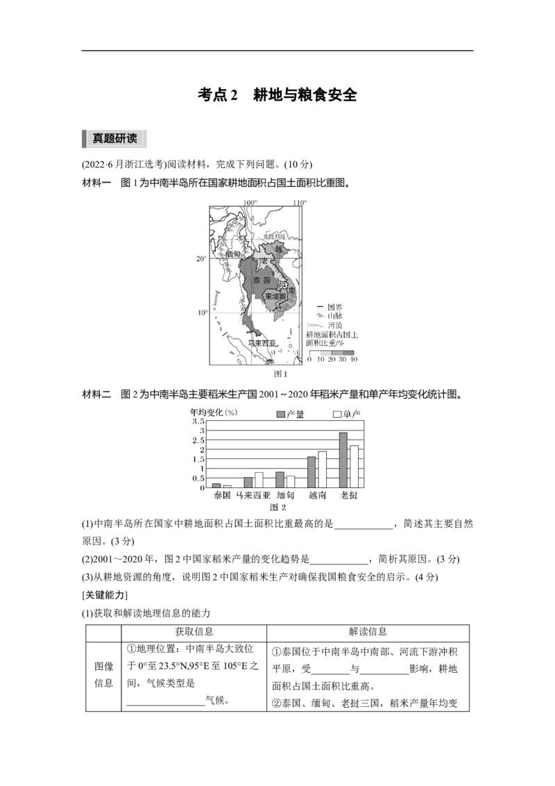 第1部分专题13考点2　耕地与粮食安全_9.2025地理总复习_2023年新高考复习资料_二轮复习_2023年高考地理二轮复习讲义+课件（新高考版）_2023年高考地理二轮复习讲义（新高考版）_学生版