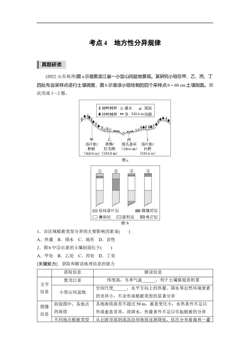 第1部分专题5考点4　地方性分异规律_9.2025地理总复习_2023年新高考复习资料_二轮复习_2023年高考地理二轮复习讲义+课件（新高考版）_2023年高考地理二轮复习讲义（新高考版）_学生版
