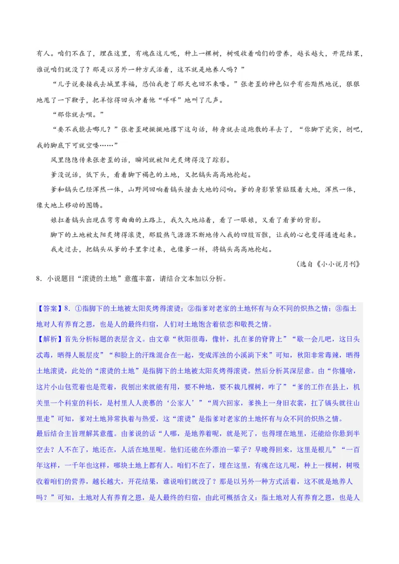 专题10小说主旨意蕴探究（练习）-2024年高考语文二轮复习讲练测（新教材新高考）(解析版)(1)_1.2025语文总复习_2024年新高考资料_2.2024二轮复习