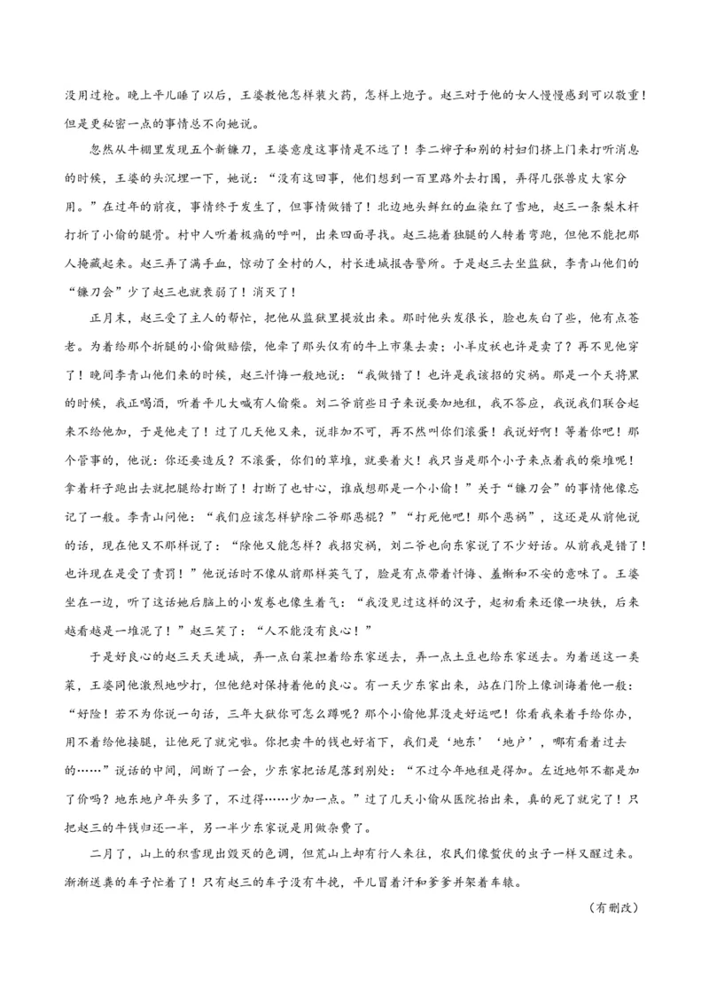 专题10小说主旨意蕴探究（练习）-2024年高考语文二轮复习讲练测（新教材新高考）(解析版)(1)_1.2025语文总复习_2024年新高考资料_2.2024二轮复习