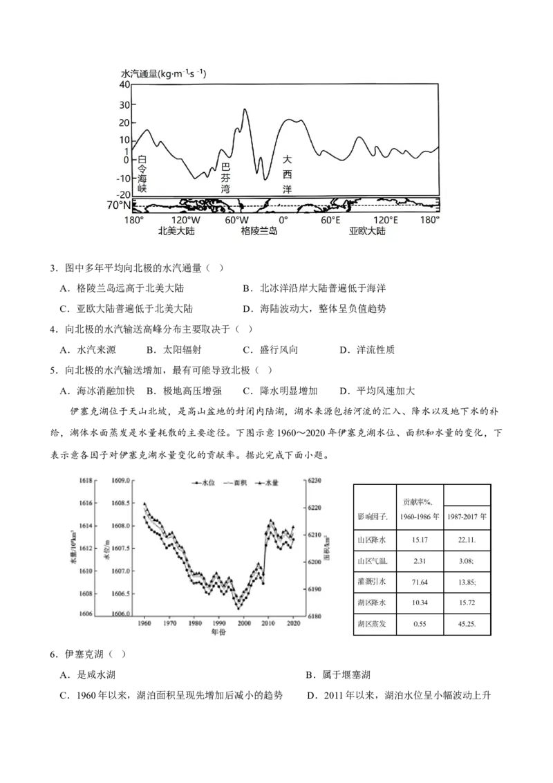 水平衡-2023年高三地理二轮小专题练习（新课标）（原卷版）_9.2025地理总复习_2023年新高考复习资料_二轮复习_寒假小练2023年高三地理二轮小专题练习（新课标）291470456