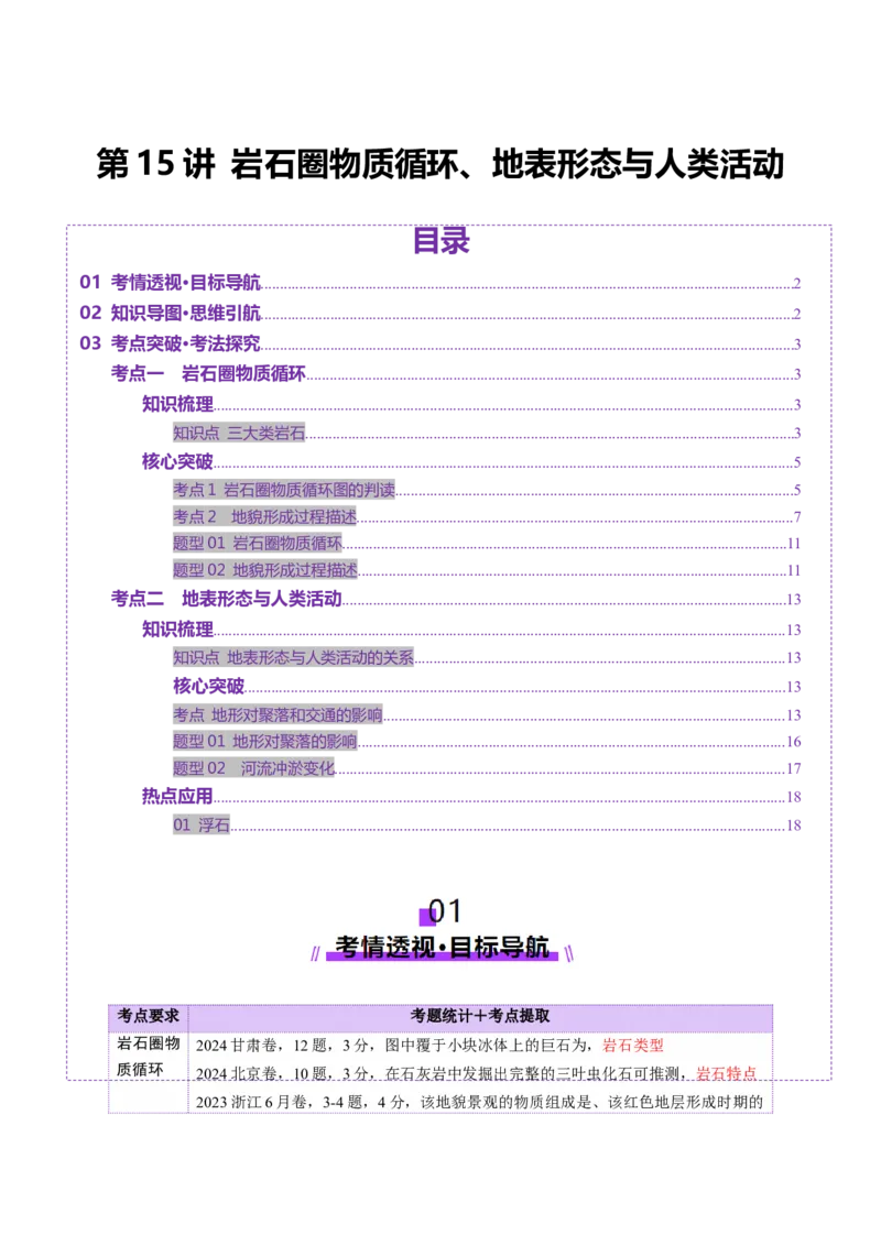 第15讲岩石圈物质循环、地表形态与人类活动（讲义）（原卷版）_9.2025地理总复习_2025年新高考资料_一轮复习_2025年高考地理一轮复习讲练测（新教材新高考）