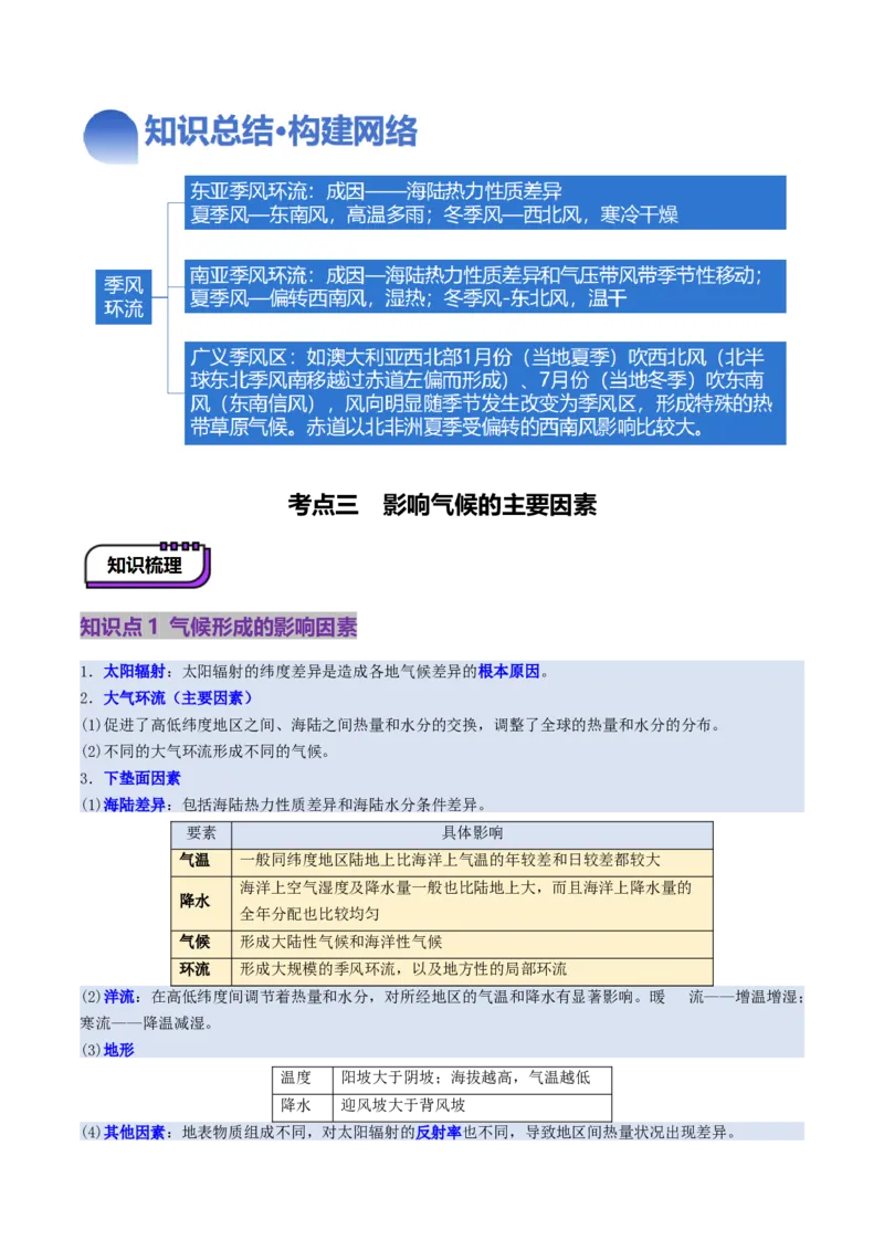 第09讲气压带、风带与气候（大气环流与气候）（讲义）（解析版）_9.2025地理总复习_2025年新高考资料_一轮复习_2025年高考地理一轮复习讲练测（新教材新高考）