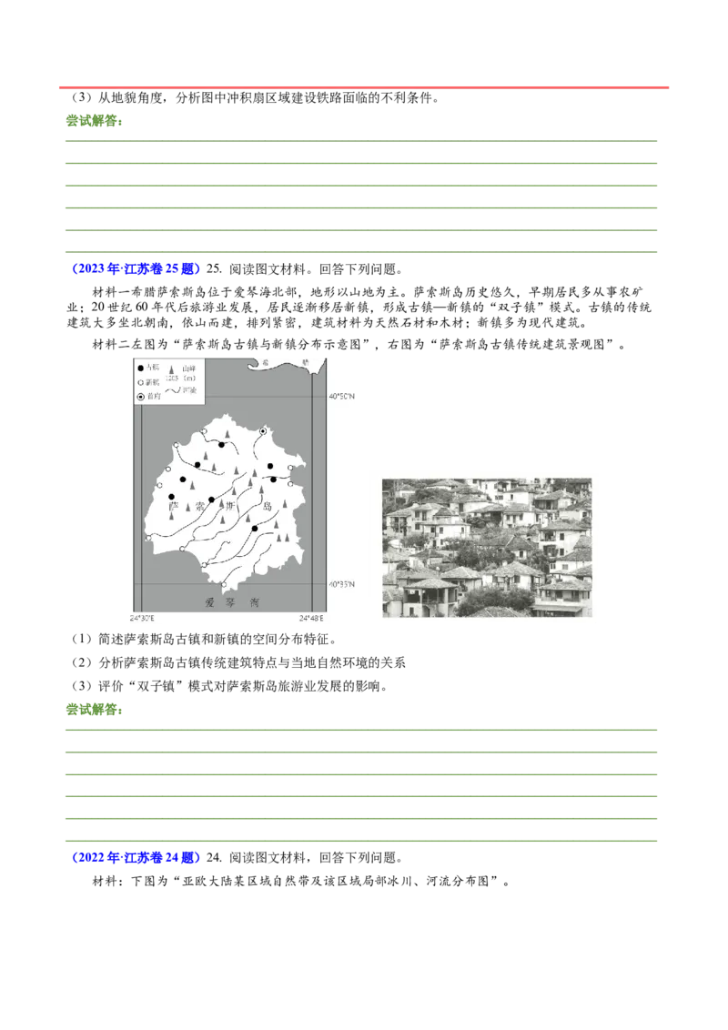 第23题等高线地形图判读及地形的影响-备战2024年高考地理临考题号押题（江苏卷）（原卷版）_9.2025地理总复习_2024年新高考资料_5.2024三轮冲刺