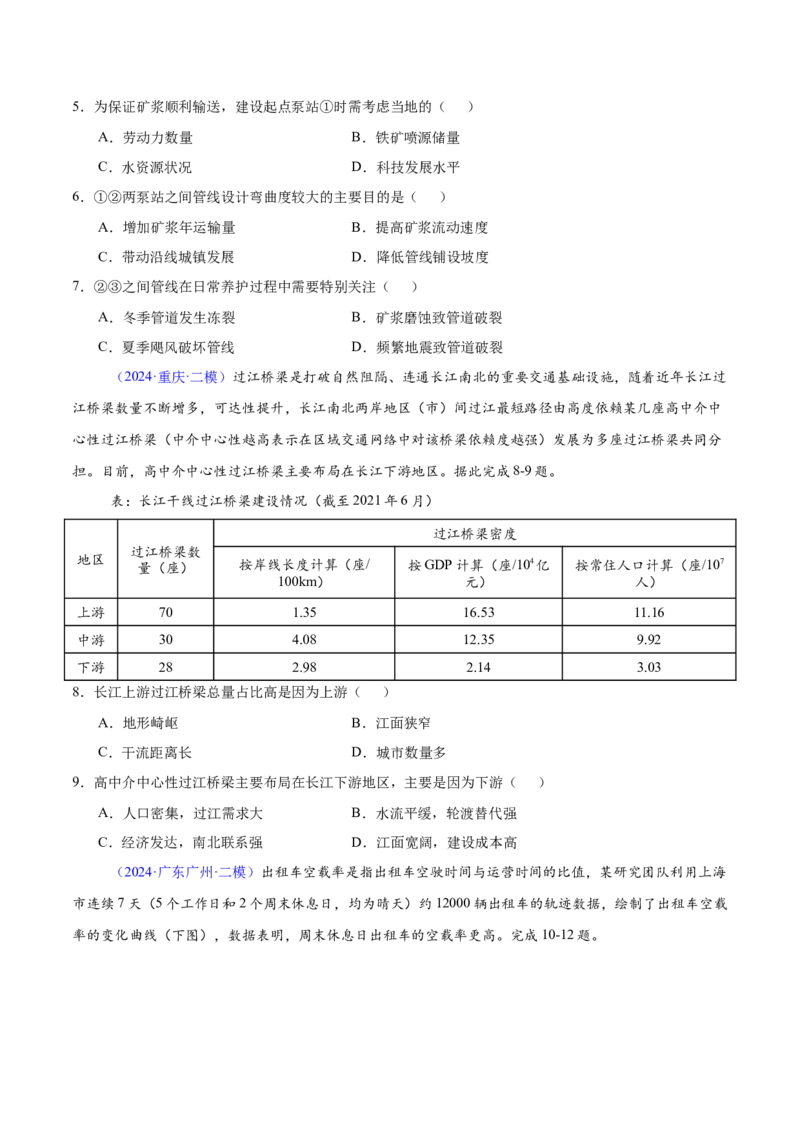 第20~22题交通建设与区域协同发展-备战2024年高考地理临考题号押题（江苏卷）（原卷版）_9.2025地理总复习_2024年新高考资料_5.2024三轮冲刺