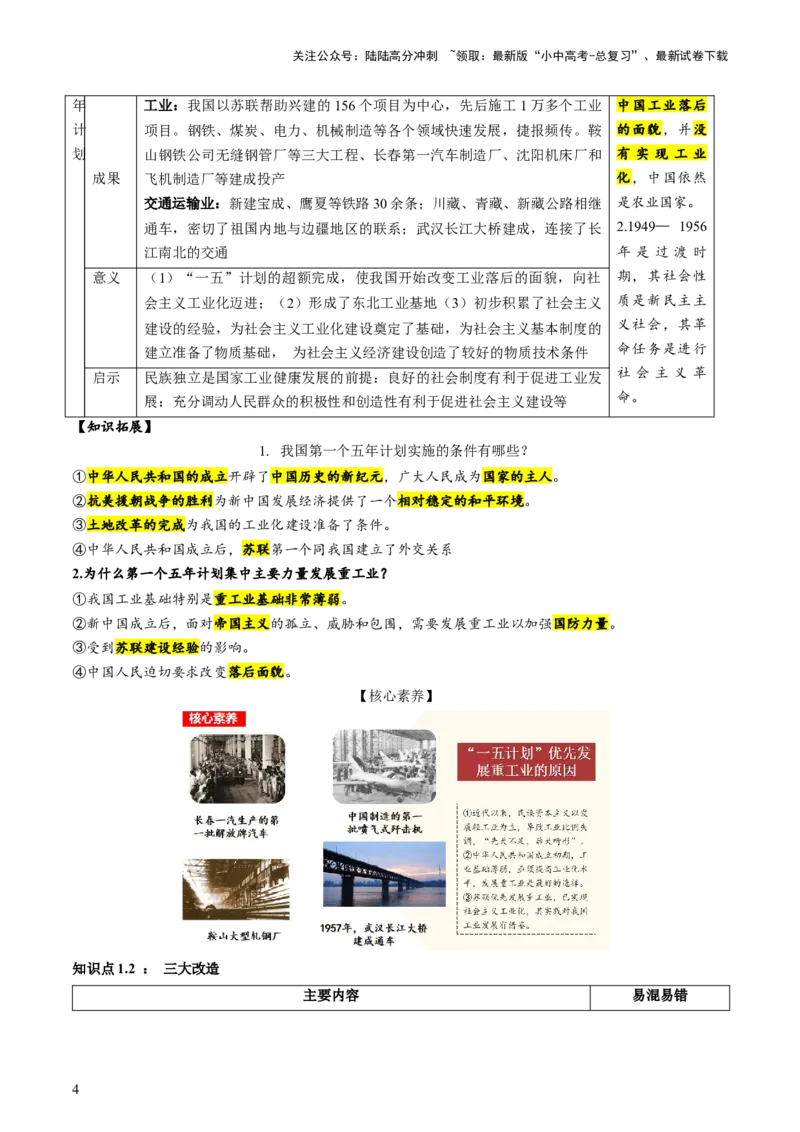 （讲义）专题14社会主义制度的建立与社会主义建设的探索（原卷版）_02中考总复习（2026版更新中）_06-历史-中考总复习_2024年中考复习资料_一轮复习_配套讲义（原卷版+解析版）