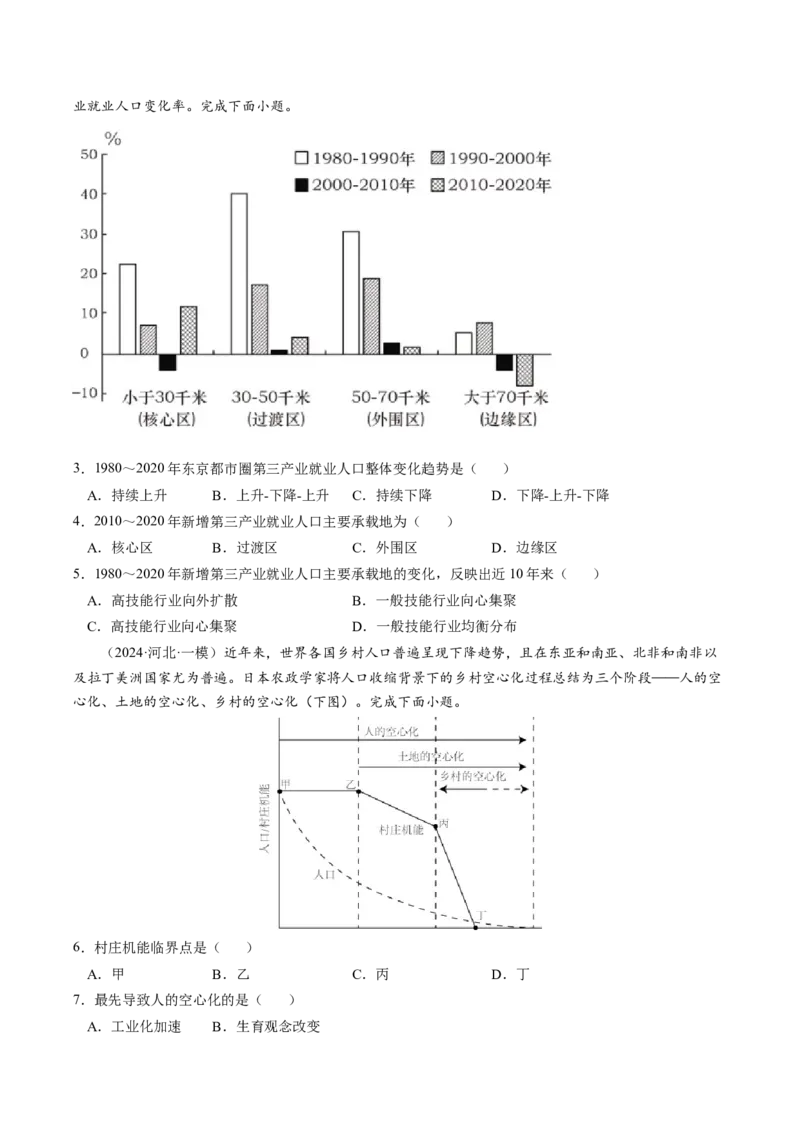 查补知识&middot;通关练专题07人口、聚落与城市辐射（原卷版）_9.2025地理总复习_2024年新高考资料_5.2024三轮冲刺_查漏补缺2024年高考地理复习冲刺过关（新高考通用）