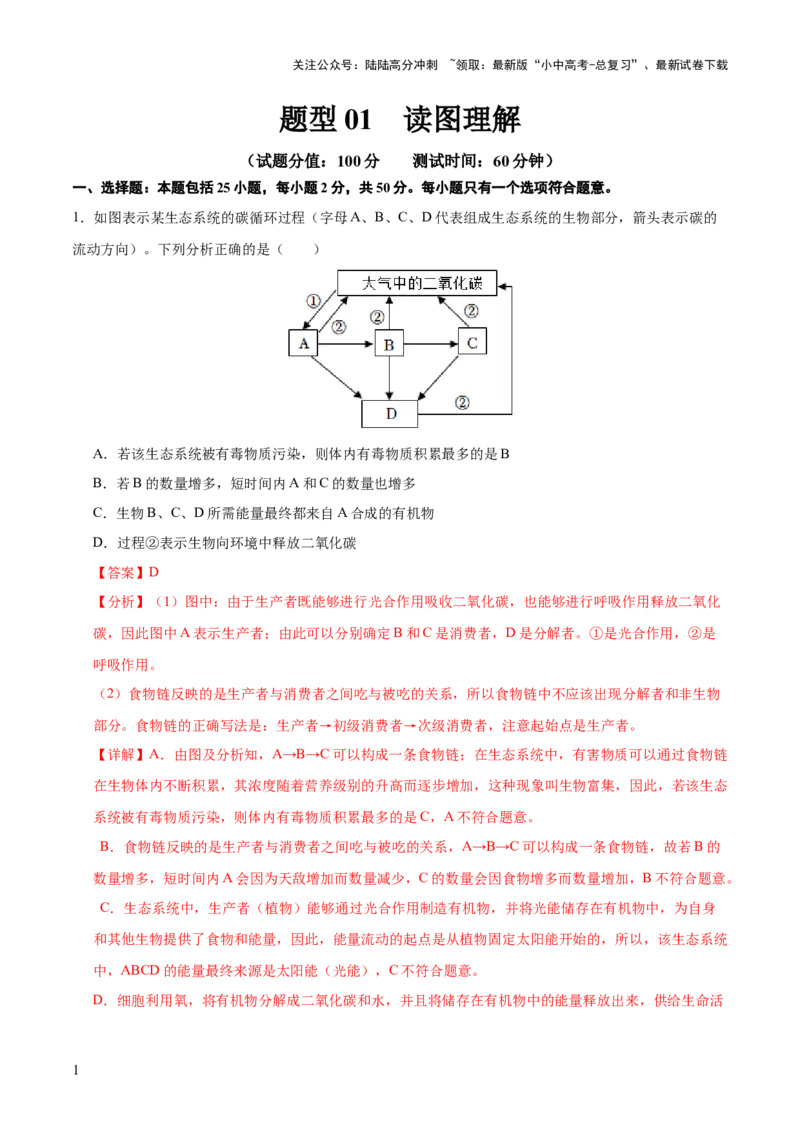题型01读图理解（测试）（解析版）_02中考总复习（2026版更新中）_08-生物-中考总复习_2025中考复习资料_2025中考二轮课件ppt+讲义+练习生物_测试