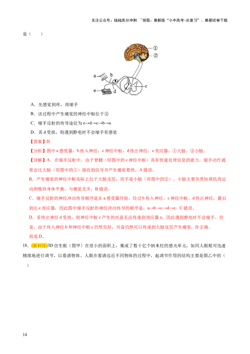 题型01读图理解（测试）（解析版）_02中考总复习（2026版更新中）_08-生物-中考总复习_2025中考复习资料_2025中考二轮课件ppt+讲义+练习生物_测试