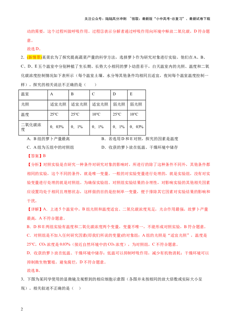 题型01读图理解（测试）（解析版）_02中考总复习（2026版更新中）_08-生物-中考总复习_2025中考复习资料_2025中考二轮课件ppt+讲义+练习生物_测试