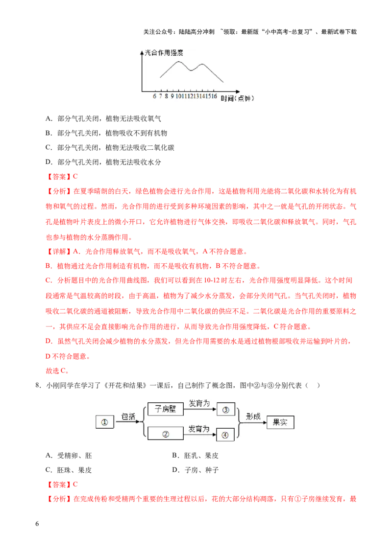 题型01读图理解（测试）（解析版）_02中考总复习（2026版更新中）_08-生物-中考总复习_2025中考复习资料_2025中考二轮课件ppt+讲义+练习生物_测试