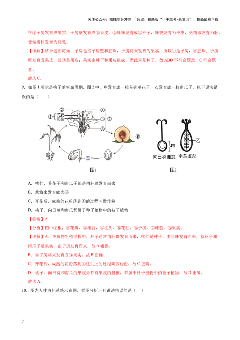 题型01读图理解（测试）（解析版）_02中考总复习（2026版更新中）_08-生物-中考总复习_2025中考复习资料_2025中考二轮课件ppt+讲义+练习生物_测试