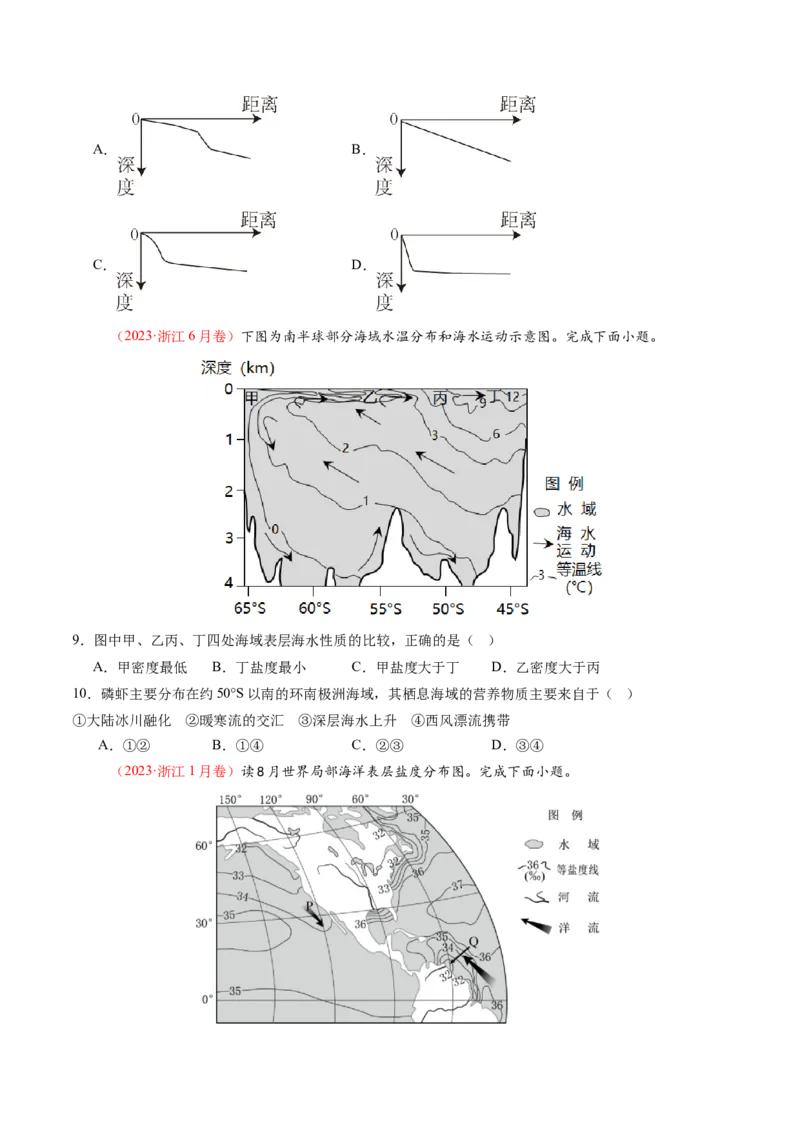 第11讲海水性质和海水运动（练习)(原卷版)_9.2025地理总复习_2025年新高考资料_一轮复习_2025年高考地理一轮复习讲练测（新教材新高考）