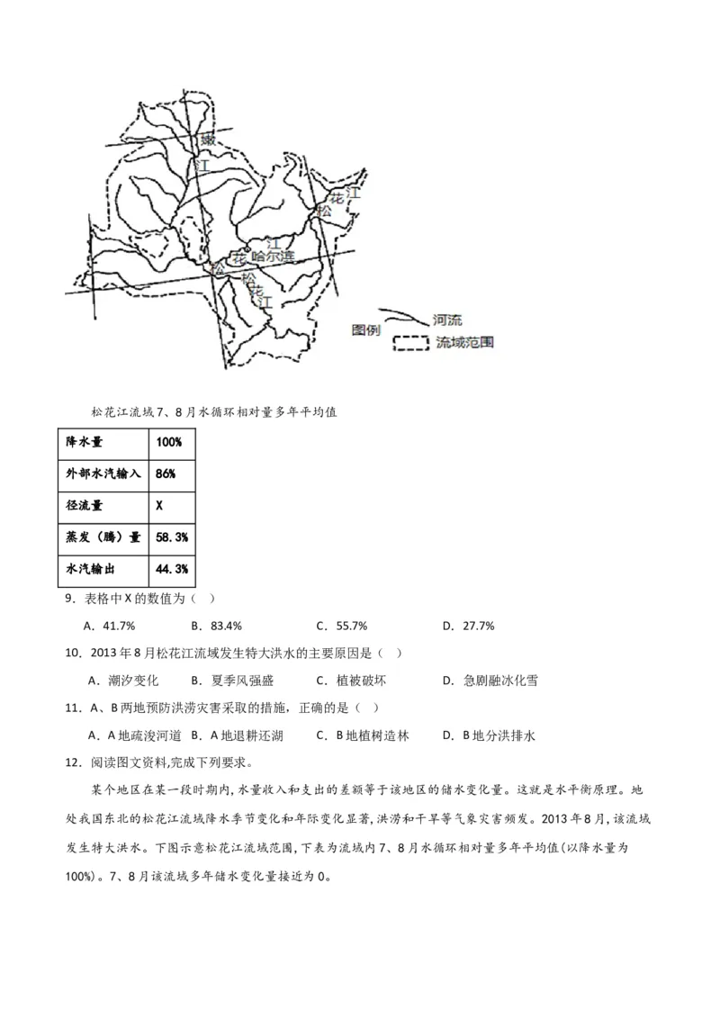 热点专项04（二）水量平衡-2024年高考地理一轮复习考点通关卷（新高考通用）（原卷版）_9.2025地理总复习_2024年新高考资料_1.2024一轮复习