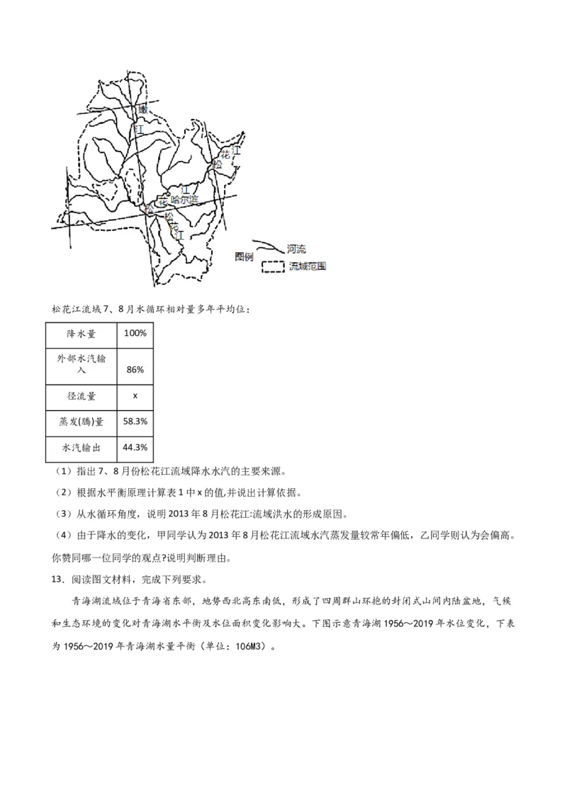 热点专项04（二）水量平衡-2024年高考地理一轮复习考点通关卷（新高考通用）（原卷版）_9.2025地理总复习_2024年新高考资料_1.2024一轮复习
