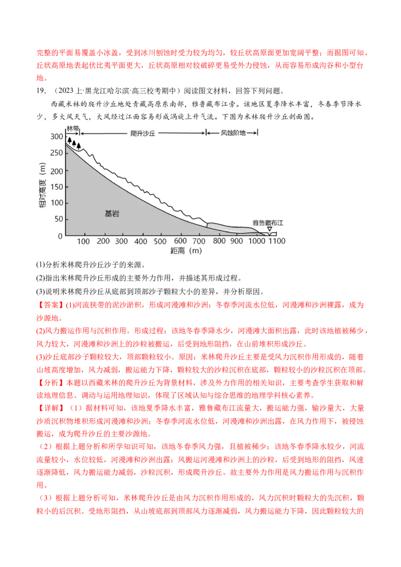 微专题地貌演化过程、冰川地貌、沙丘（练习）（解析版）_9.2025地理总复习_2024年新高考资料_2.2024二轮复习_2024年高考地理二轮复习讲练测（新教材新高考）_微专题