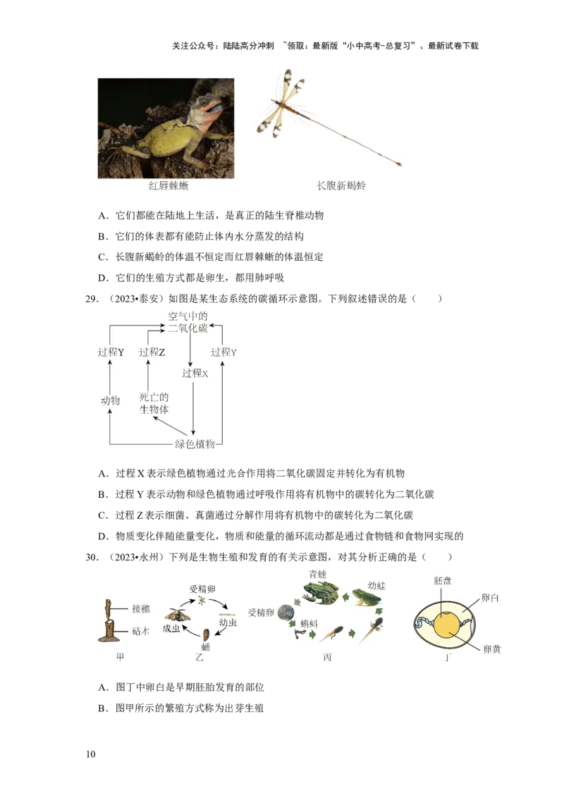 题型01选择题（原卷版）_02中考总复习（2026版更新中）_08-生物-中考总复习_2024年中考复习资料_专项复习_备战2024年中考生物真题题源解密