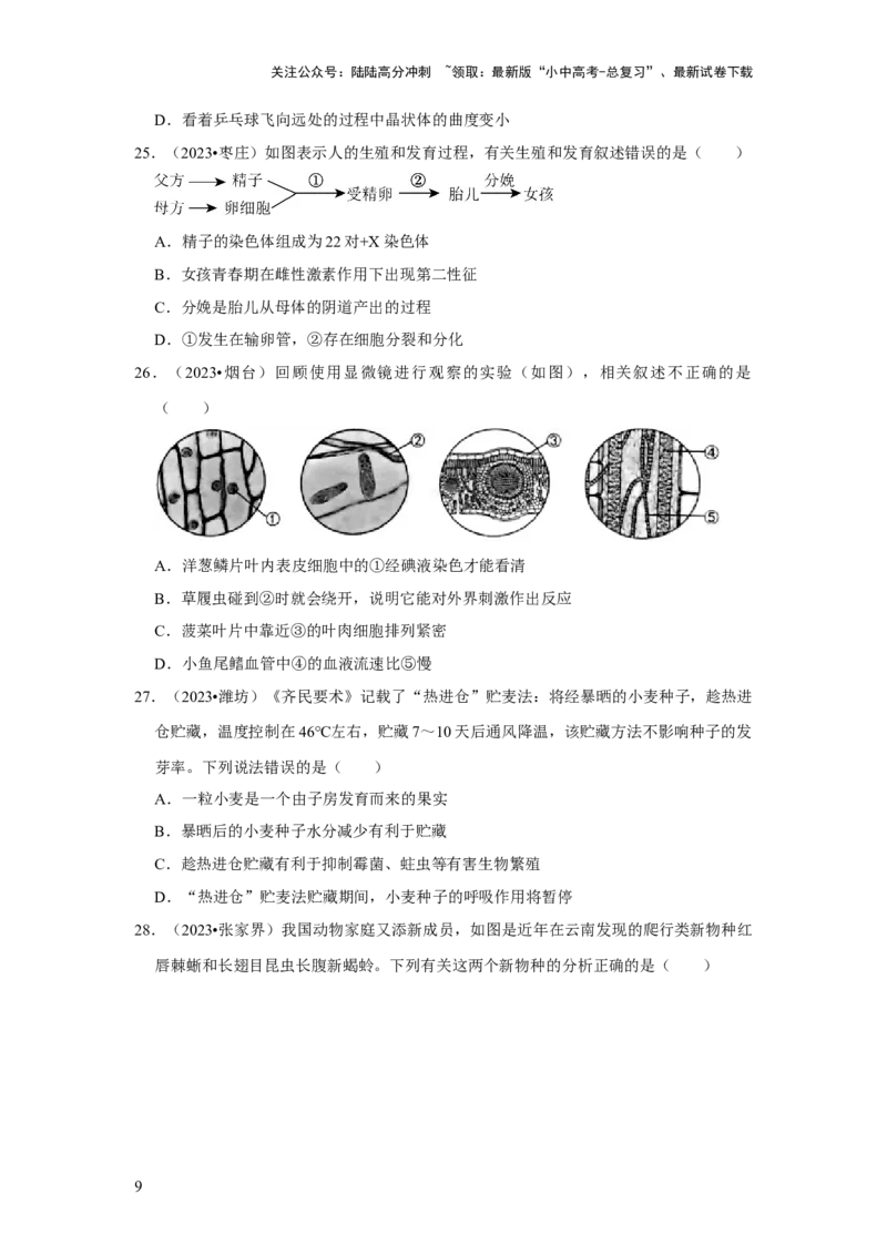 题型01选择题（原卷版）_02中考总复习（2026版更新中）_08-生物-中考总复习_2024年中考复习资料_专项复习_备战2024年中考生物真题题源解密