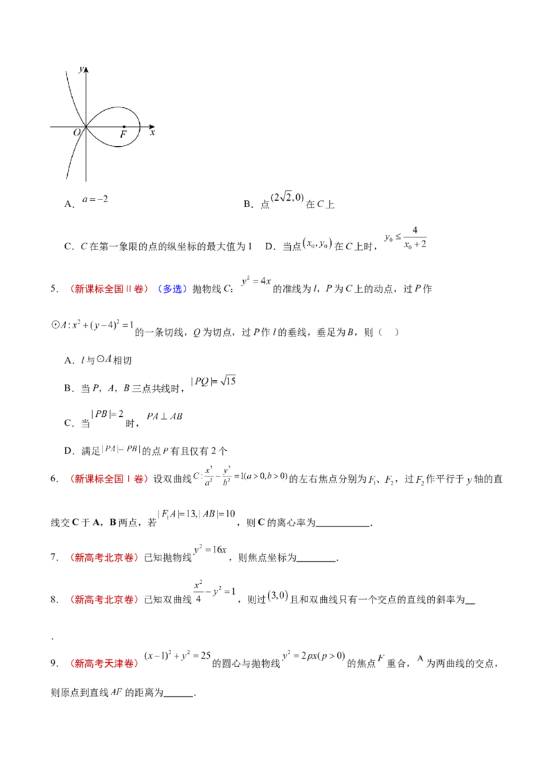 专题10圆锥曲线（原卷版）_2.2025数学总复习_2025年新高考资料_专项复习_2024年高考真题和模拟题数学分类汇编（全国通用）（完结）