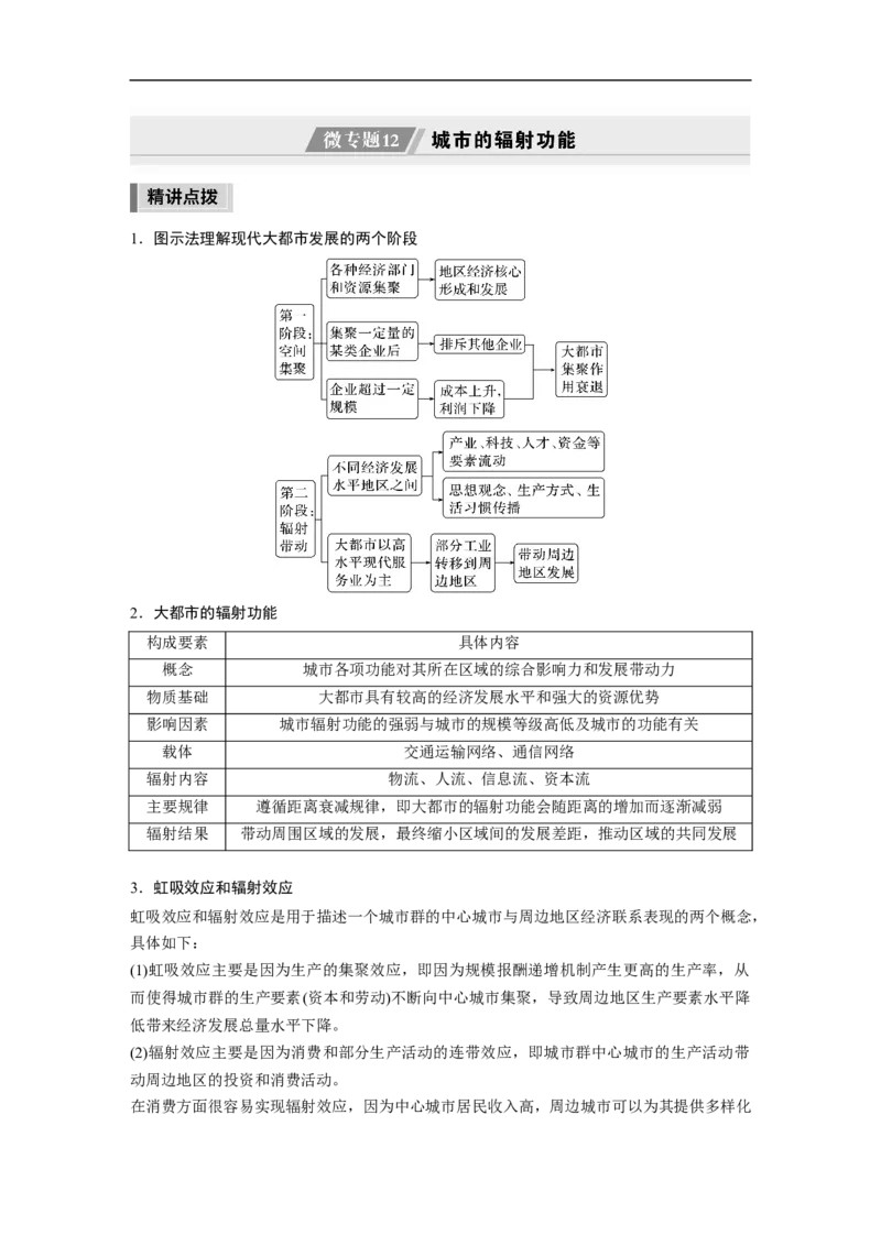 第1部分专题6微专题12　城市的辐射功能_9.2025地理总复习_赠品通用版（老高考）复习资料_二轮复习_2023年高考地理二轮复习讲义+课件（全国版）_学生版_学生用书Word版文档
