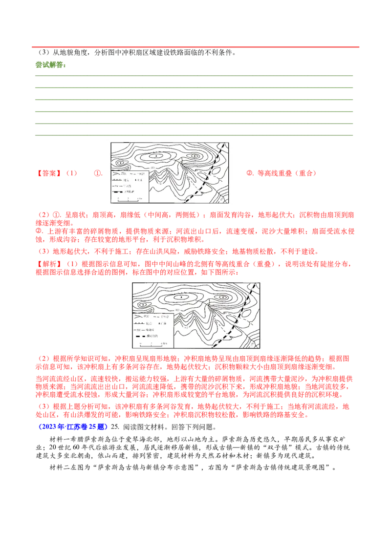 第23题等高线地形图判读及地形的影响-备战2024年高考地理临考题号押题（江苏卷）（解析版）_9.2025地理总复习_2024年新高考资料_5.2024三轮冲刺