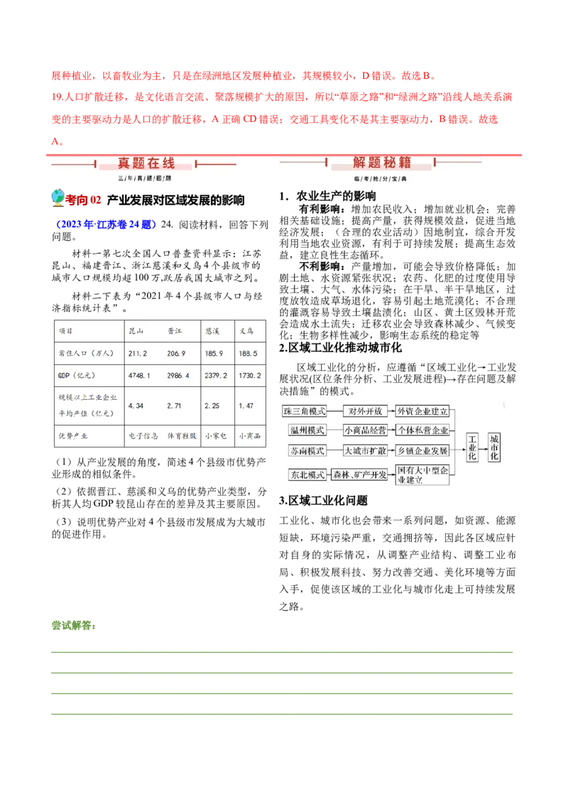 第17~19题产业转移、升级与产业振兴-备战2024年高考地理临考题号押题（江苏卷）（解析版）_9.2025地理总复习_2024年新高考资料_5.2024三轮冲刺