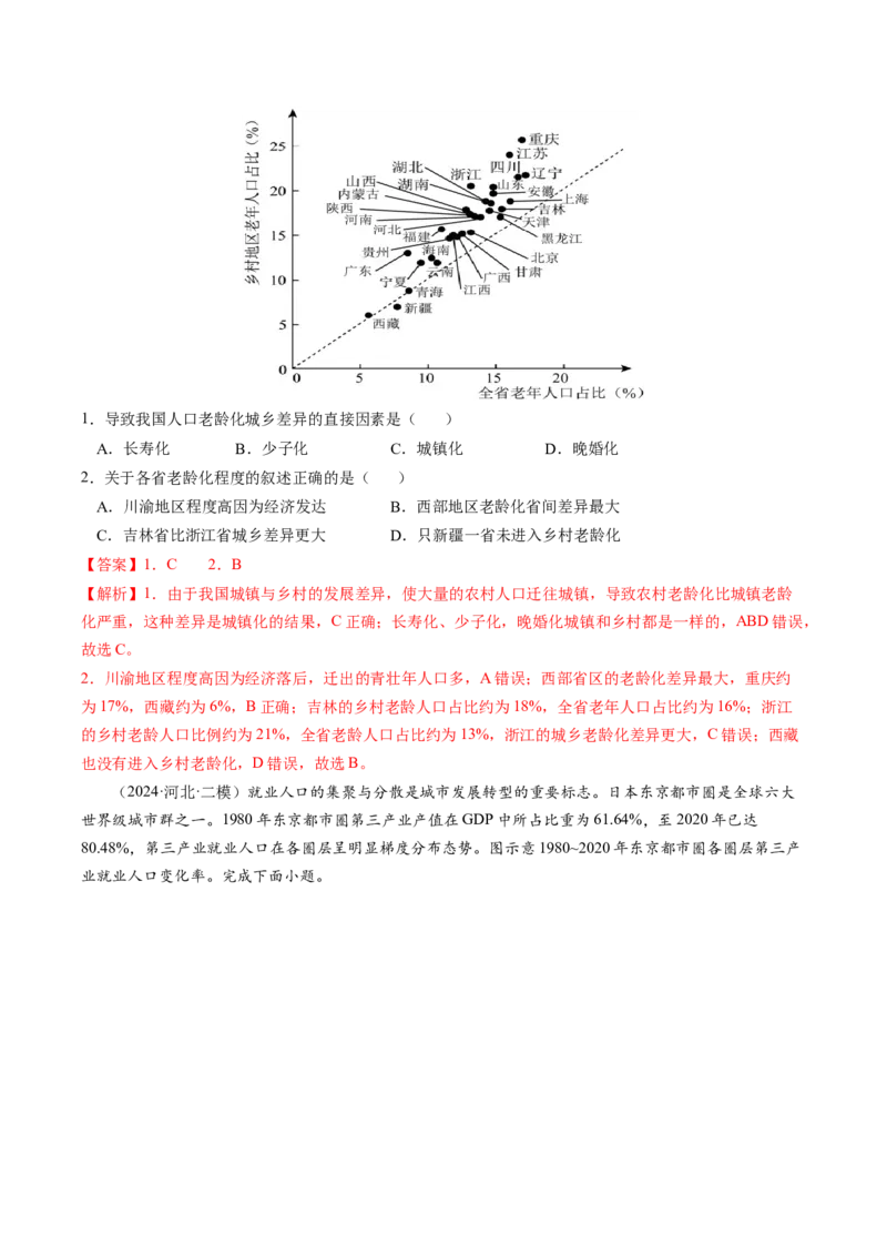 查补知识&middot;通关练专题07人口、聚落与城市辐射（解析版）_9.2025地理总复习_2024年新高考资料_5.2024三轮冲刺_查漏补缺2024年高考地理复习冲刺过关（新高考通用）