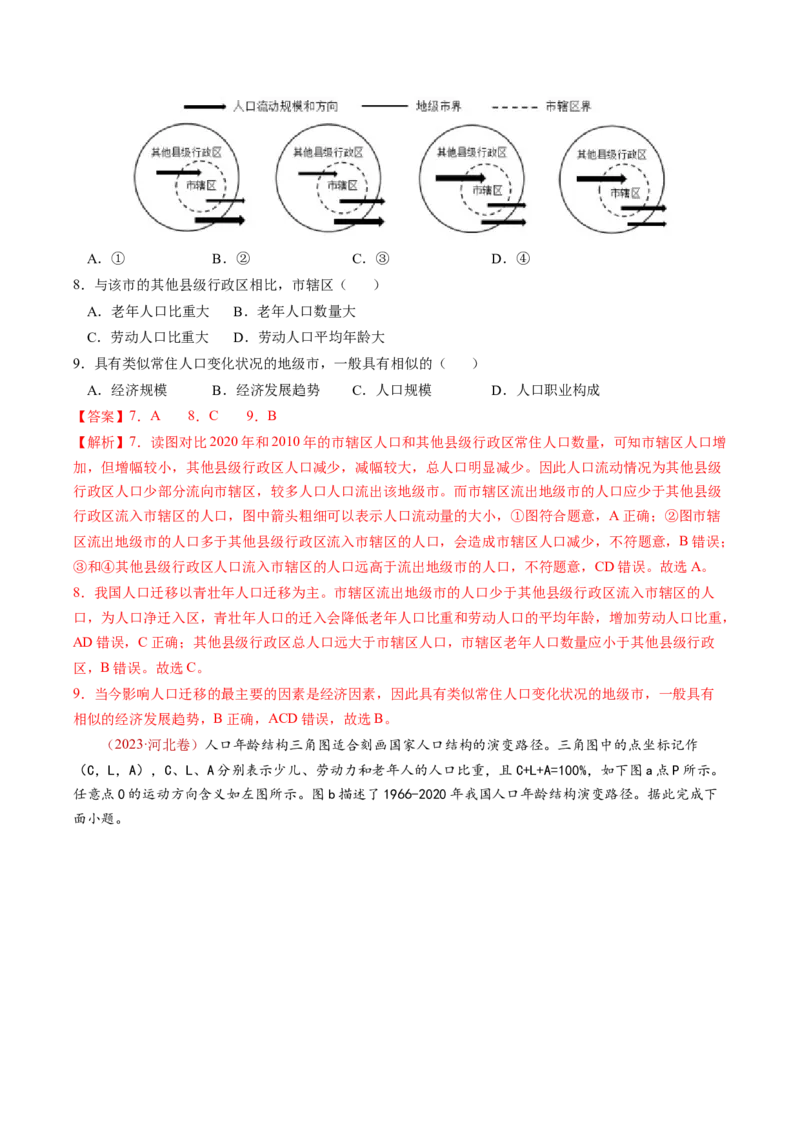 查补知识&middot;通关练专题07人口、聚落与城市辐射（解析版）_9.2025地理总复习_2024年新高考资料_5.2024三轮冲刺_查漏补缺2024年高考地理复习冲刺过关（新高考通用）