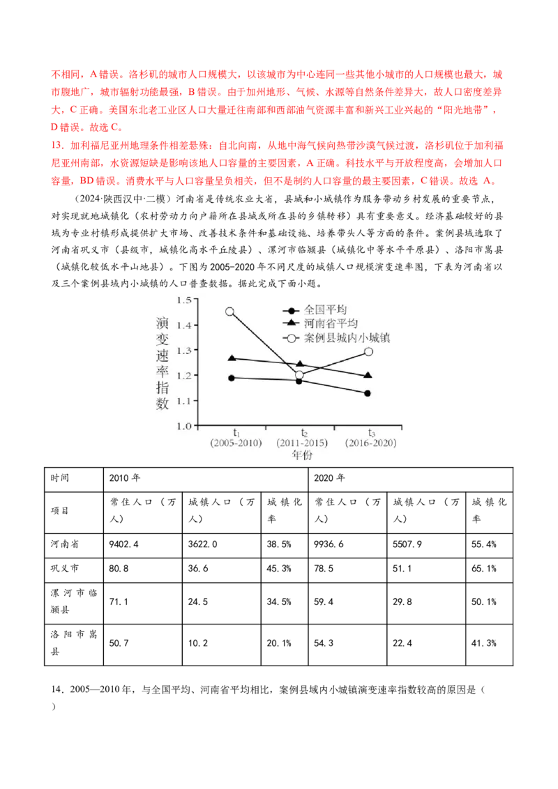 查补知识&middot;通关练专题07人口、聚落与城市辐射（解析版）_9.2025地理总复习_2024年新高考资料_5.2024三轮冲刺_查漏补缺2024年高考地理复习冲刺过关（新高考通用）
