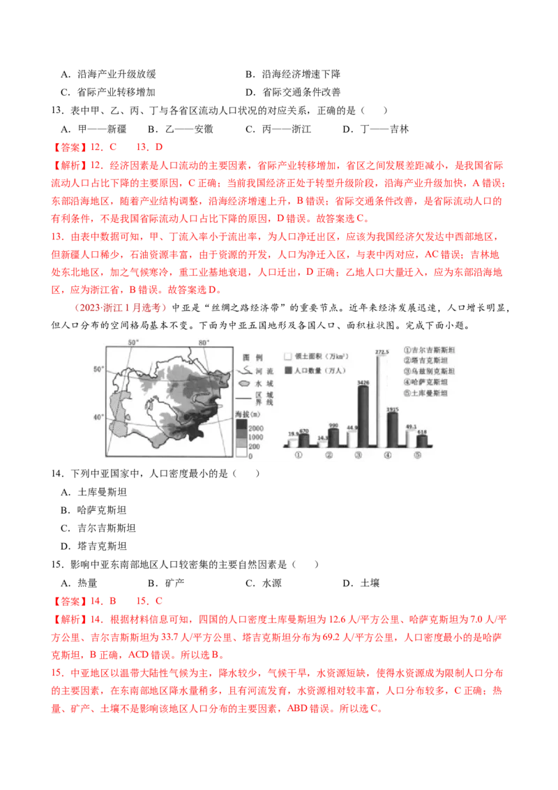 查补知识&middot;通关练专题07人口、聚落与城市辐射（解析版）_9.2025地理总复习_2024年新高考资料_5.2024三轮冲刺_查漏补缺2024年高考地理复习冲刺过关（新高考通用）