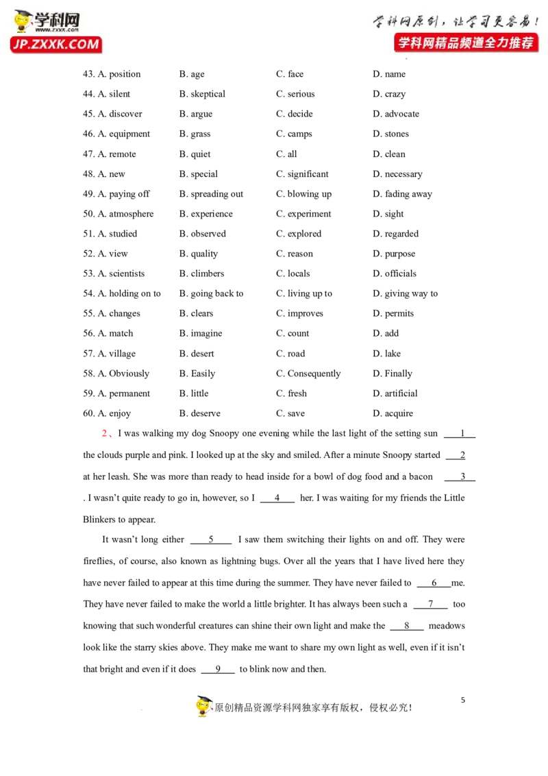 专题30完形填空之夹叙夹议-2023年高考英语一轮复习《考点&bull;题型&bull;技巧》精讲与精练高分突破系列（通用）（原卷版）_3.2025英语总复习_2023年新高考资料_一轮复习